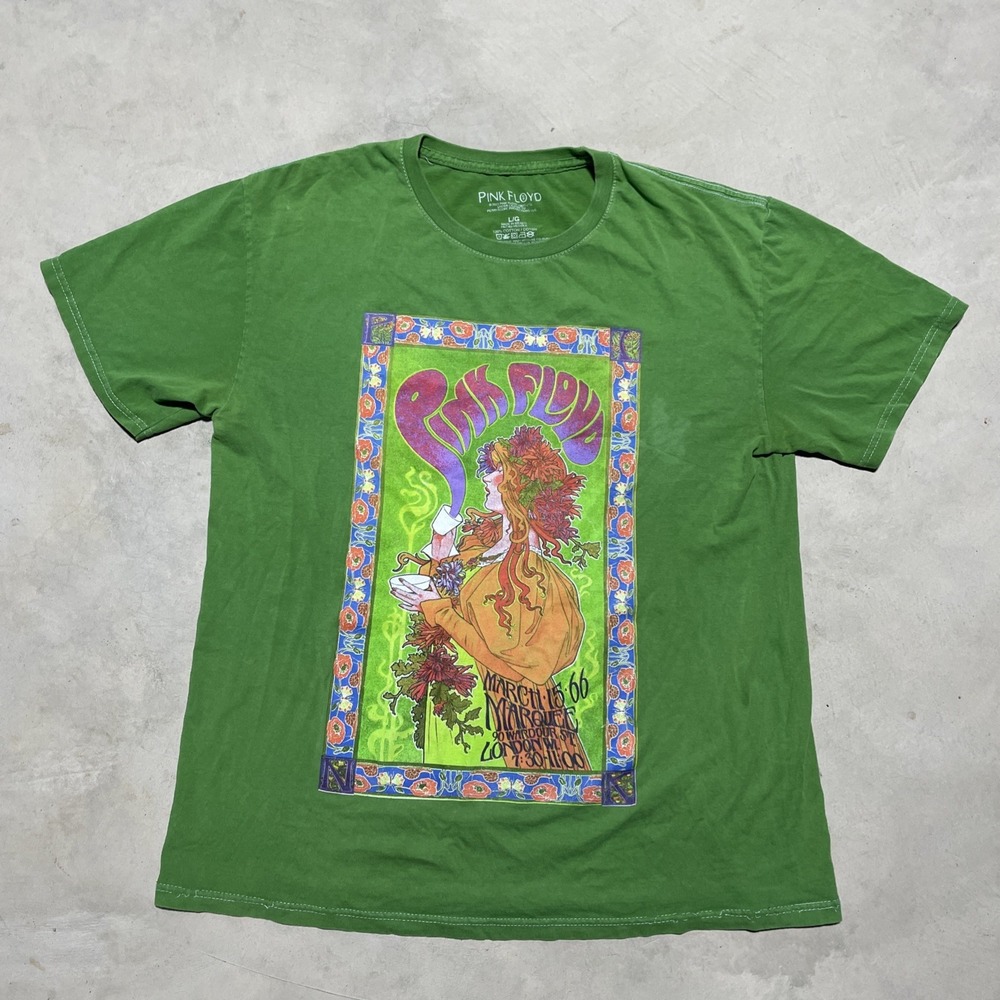 Pink Floyd Band Graphic Short Sleeve Crew Neck T Shirt Adult Mens Size L Green